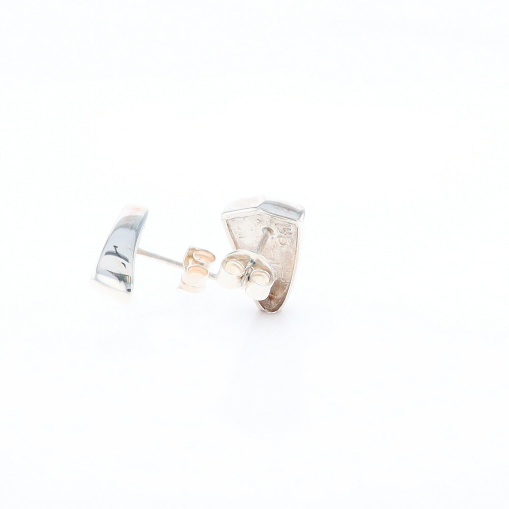 Sterling Silver Gold Quartz Inlaid Shield Stud Earrings - G3