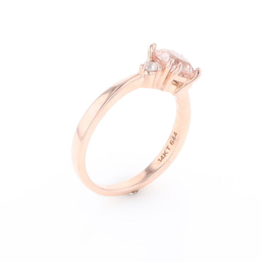 Morganite 1ct Cushion Cut  and Diamond Three Stone Engagement Ring