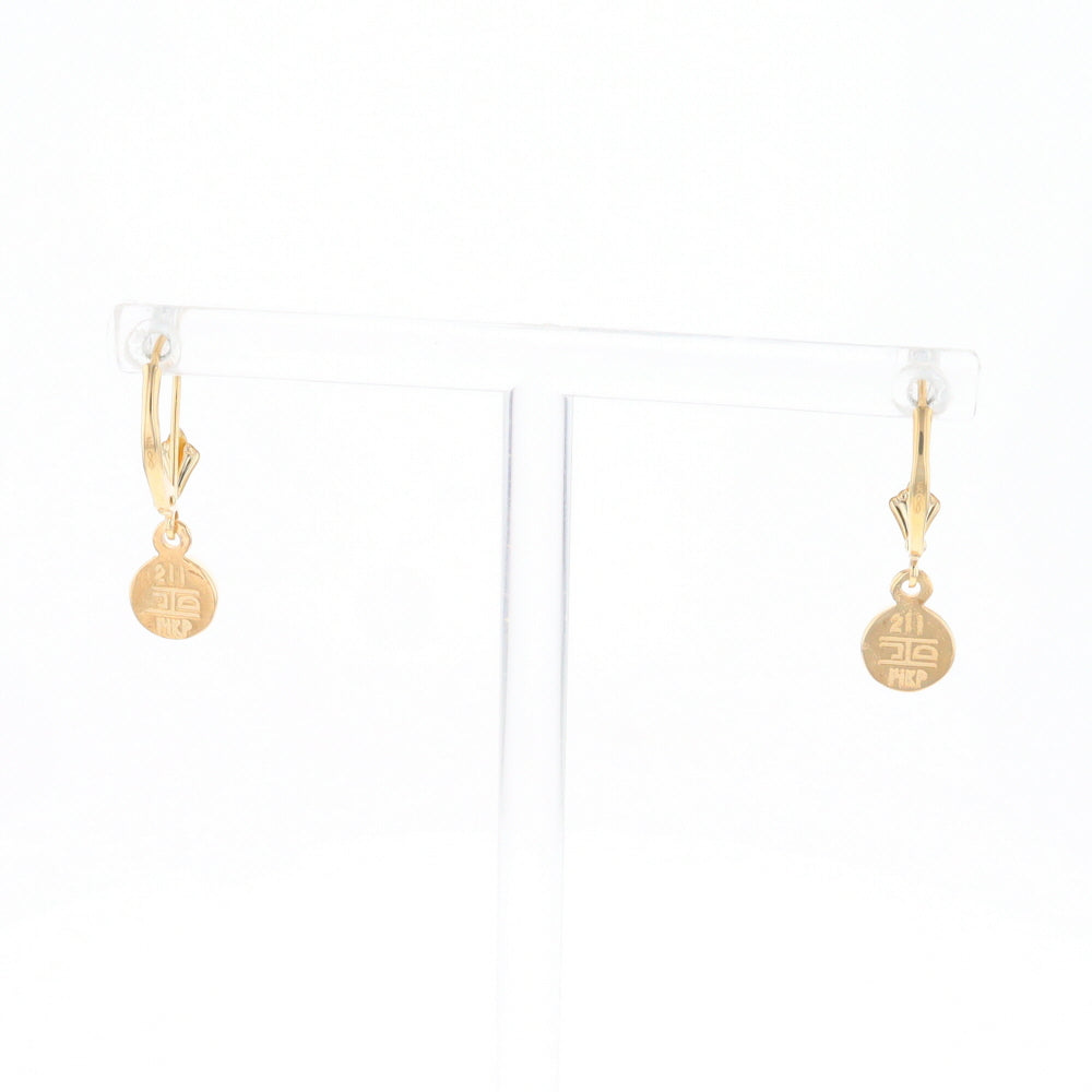 Gold Quartz Earrings Round Inlaid Design Lever Backs