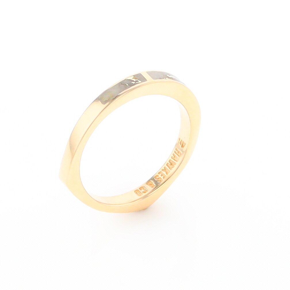 Gold Quartz Ring 3 Rectangle Section Inlaid Band