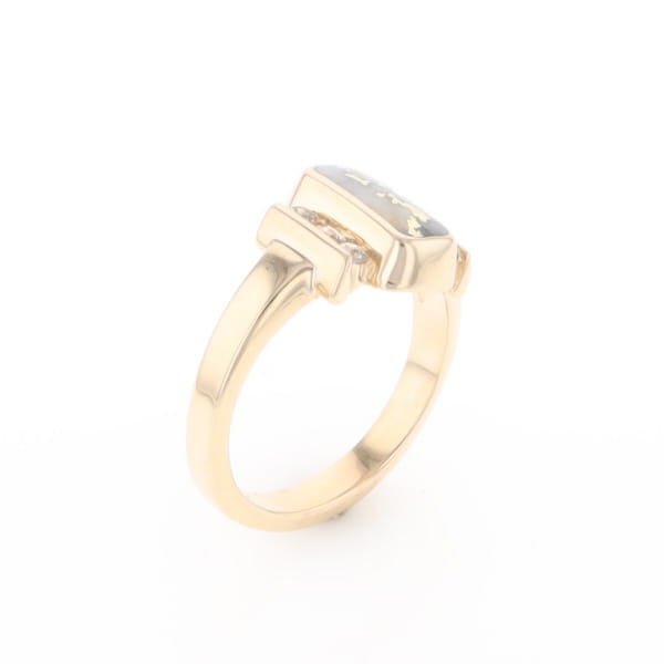 Gold Quartz Ring Oval Inlaid Design with .24ctw Round Diamonds