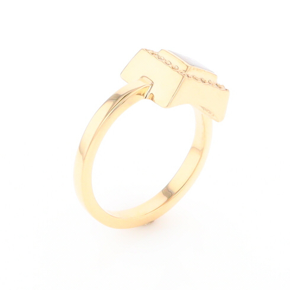 Gold Quartz Ring Square Inlaid Halo .14ctw Diamonds Design