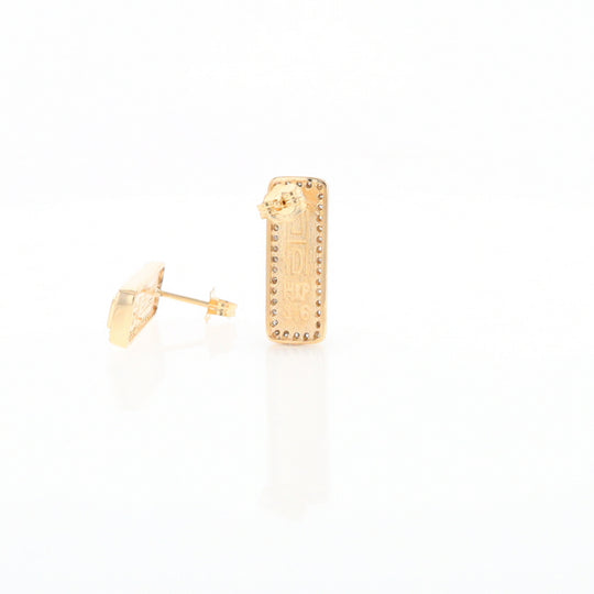 Gold Quartz Earrings Rectangle Inlaid with .50ctw Round Diamonds Halo Design - G2