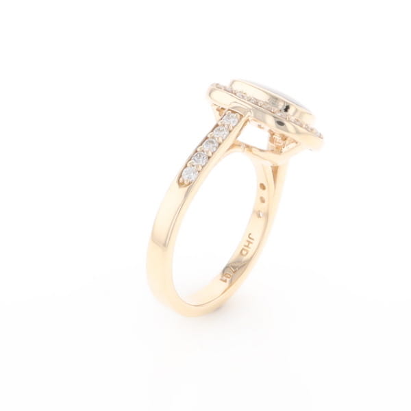 Rectangular Gold Quartz Inlaid Ring with 0.65ctw Diamond Halo