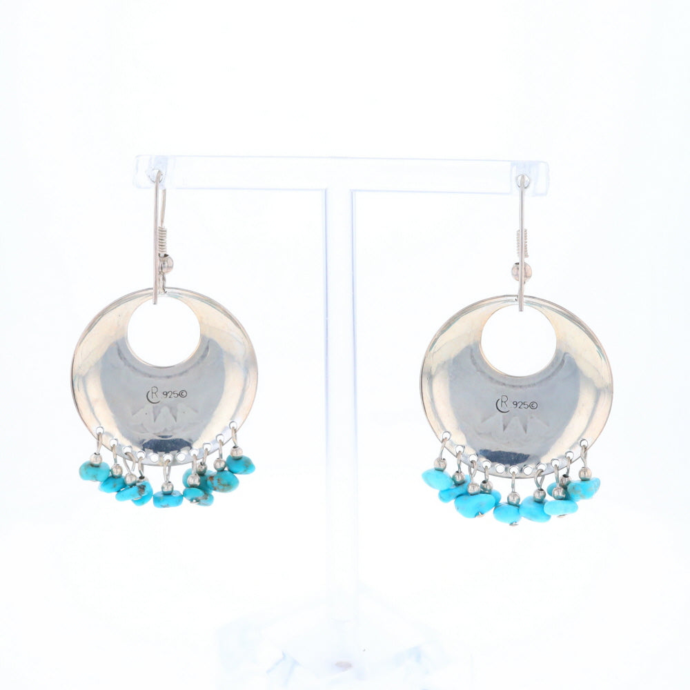 Stamped Silver Hook Earrings with Turquoise Dangles