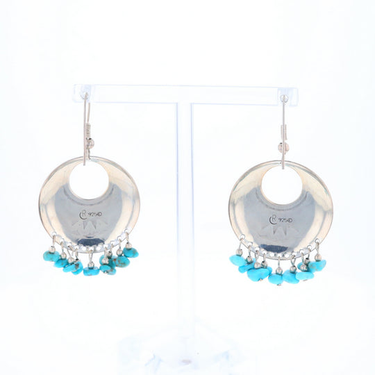 Stamped Silver Hook Earrings with Turquoise Dangles