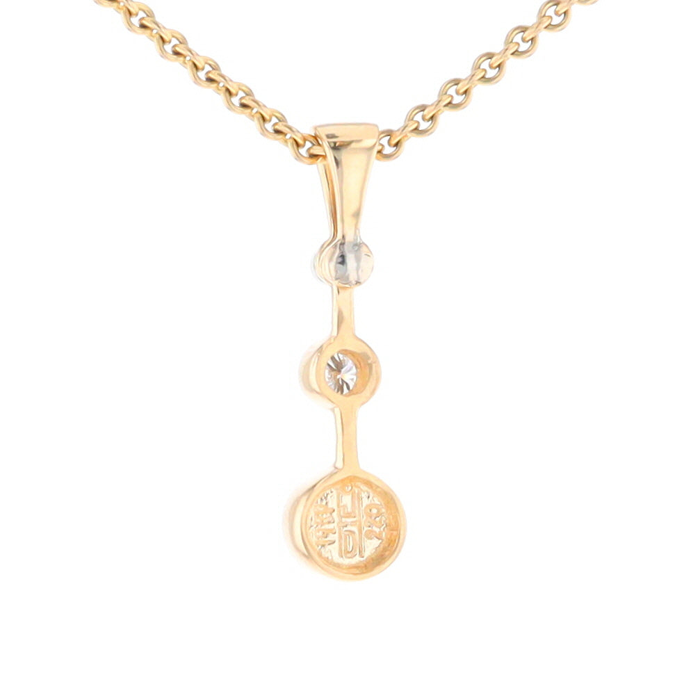 Gold Quartz Necklace Round Inlaid Design Pendant With .10ctw Round Diamond