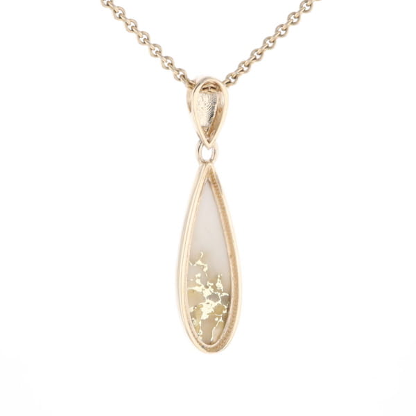 Gold Quartz Pendant Tear Drop Inlaid Design G2