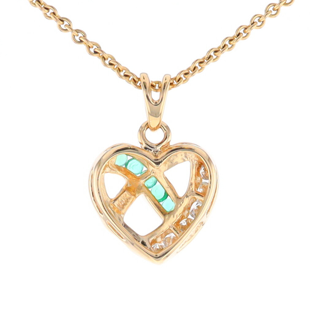 Open Criss-Cross Heart Emerald and Diamond Pendant