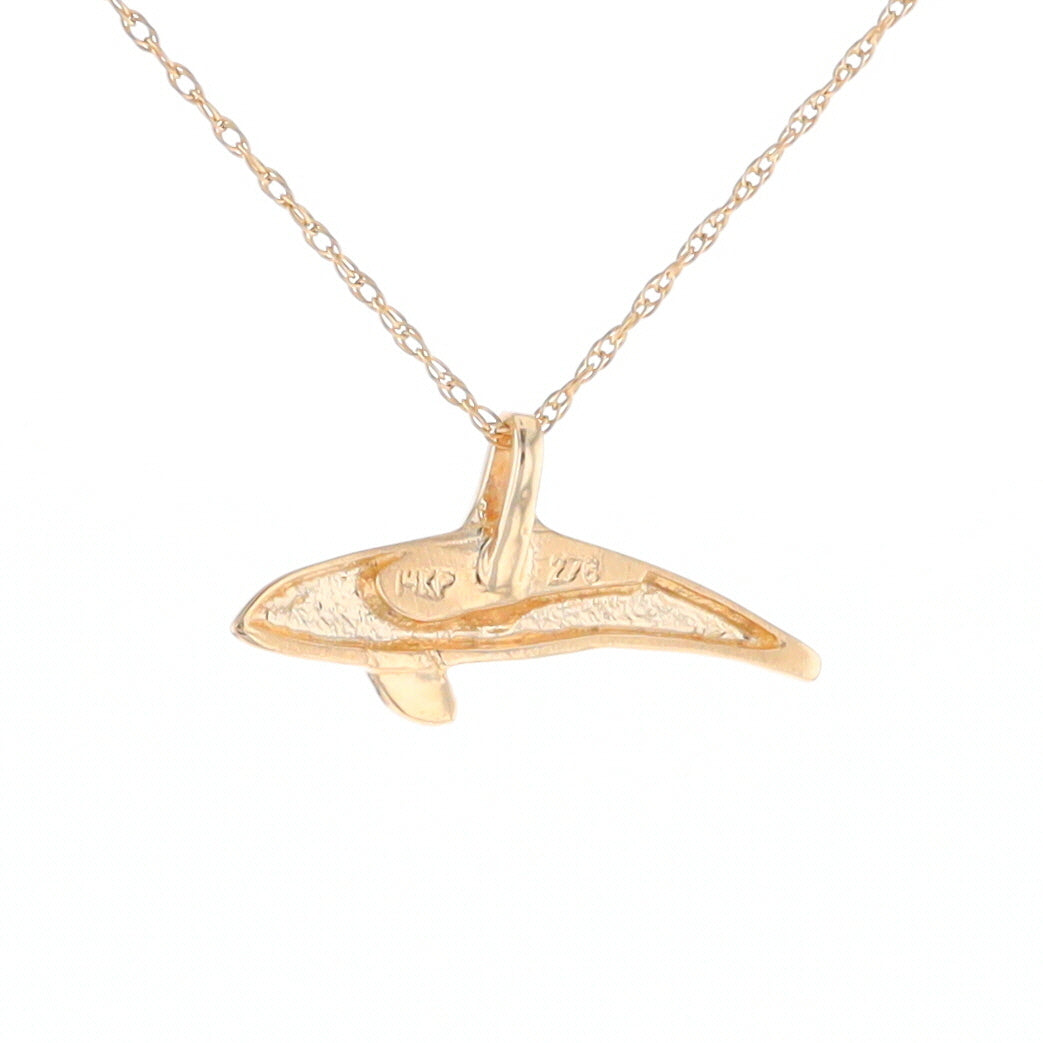 Gold Quartz Necklace Orca Killer Whale Inlaid Sea Life Pendant