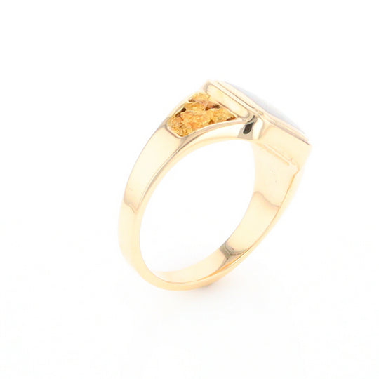 Gold Quartz Ring Square Inlaid Center Design with Natural Nugget Sides