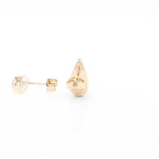 Gold Quartz Earrings Tear Drop Inlaid Studs