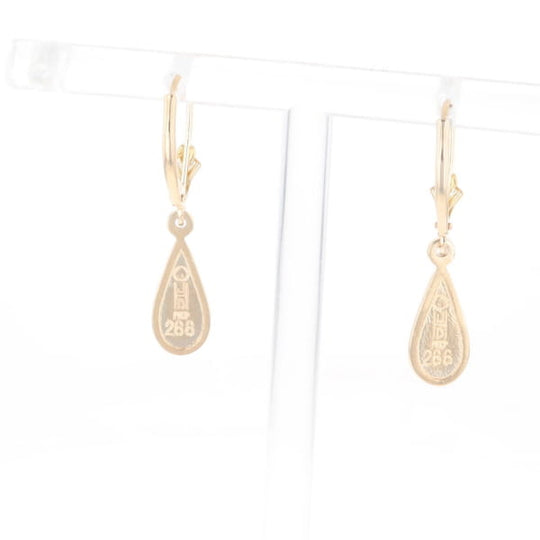 Gold Quartz Earrings Tear Drop Inlaid Lever Backs - G3