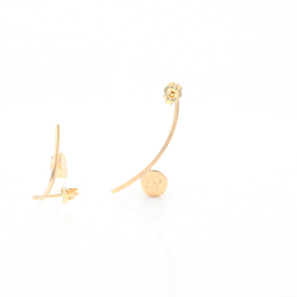 Gold Quartz Earrings Round Inlaid Curved Bar Design