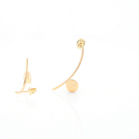 Gold Quartz Earrings Round Inlaid Curved Bar Design