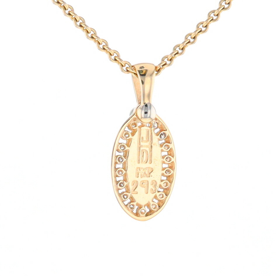 Gold Quartz Pendant Oval Inlaid with .22ctw Round Diamonds Halo