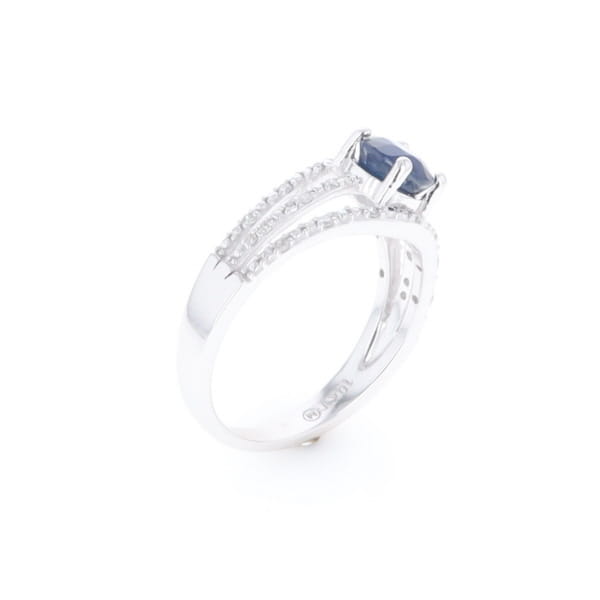 Blue Sapphire Triple Shank Ring With Accent Diamonds