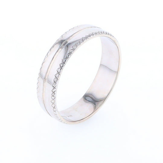 White Gold Cross Hatch Design Wedding Band