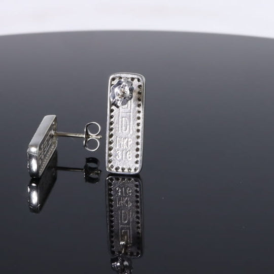 Opal Earrings Rectangle Inlaid with .50ctw Round Diamond Halo Studs