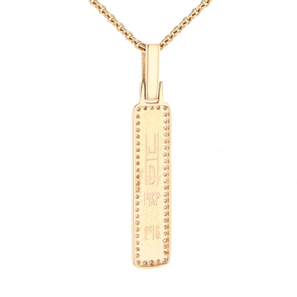 Gold Quartz Necklace, Rectangle Inlaid, .27ctw Diamond Halo Pendant