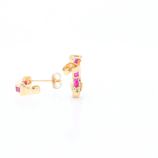 Channel Ruby Semi-Hoop Earrings