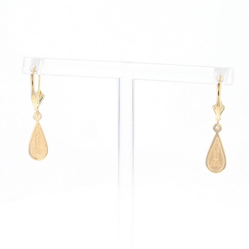 Gold Quartz Earrings Tear Drop Inlaid Lever Backs