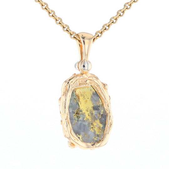 Serpentine & Gold Quartz Freeform Pendant