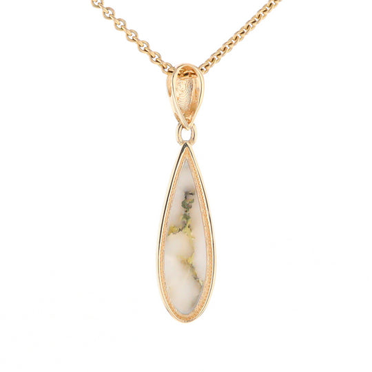 Gold Quartz Pendant Tear Drop Inlaid Design G2