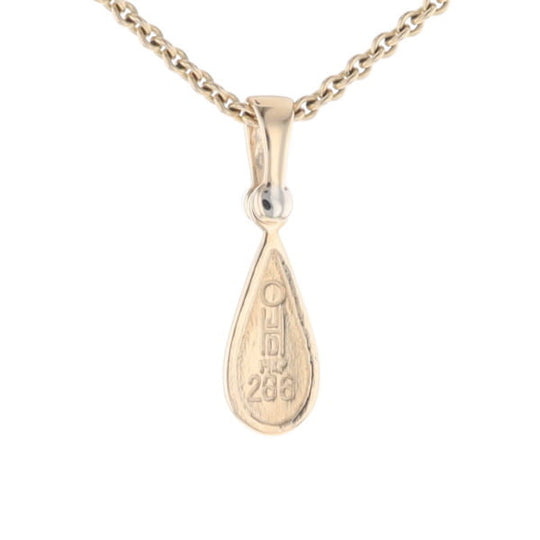 Gold Quartz Pendant Tear Drop Inlaid Design with .02ct Diamond