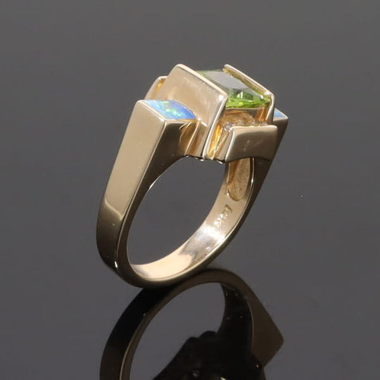 Opal Rings 2 Square Inlaid Peridot with 0.24ctw Diamonds