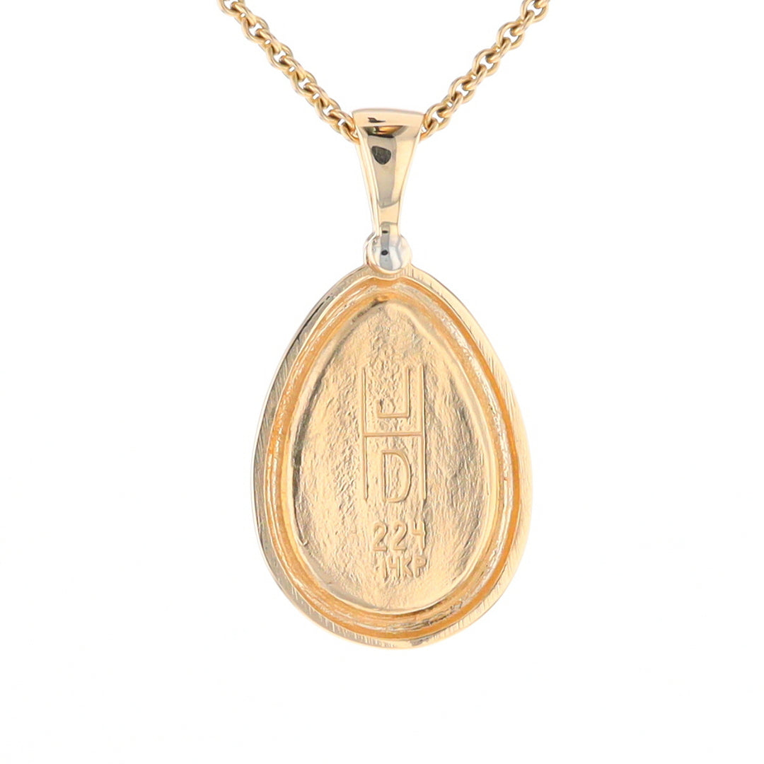 Gold Quartz Necklace Pear Shape Inlaid Pendant with .02ct Diamond