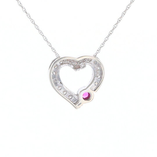 Diamond Heart Pendant with Ruby Accent