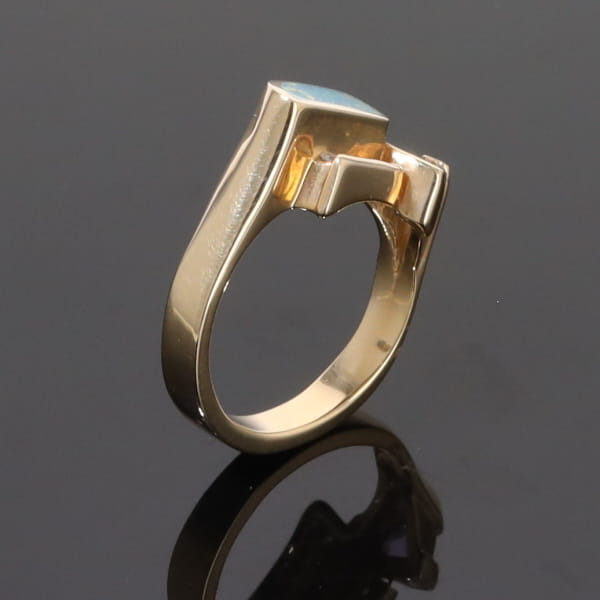 Opal Rings Geometric Inlaid with Tanzanite and .08ctw Round Diamonds