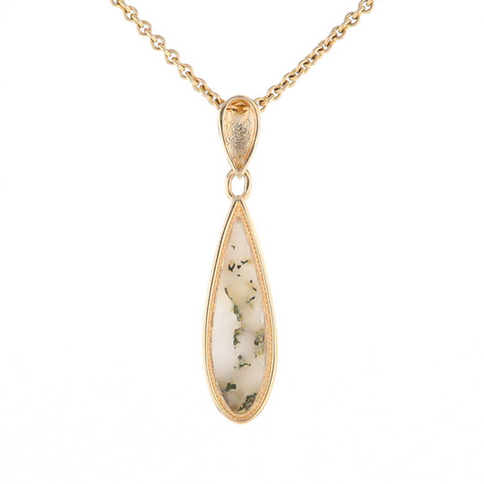 Gold Quartz Pendant Tear Drop Inlaid Design G2