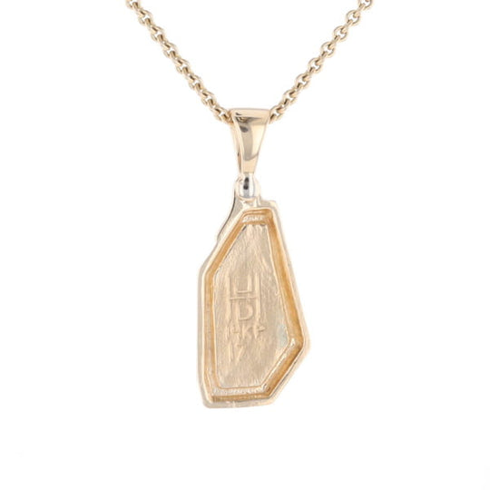 Gold Quartz Necklace .02ct Diamond Geometric Inlaid Design Pendant