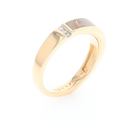 Gold Quartz Ring Double Inlaid Design with .03ctw Round Diamonds