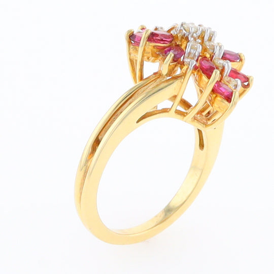 14K Gold Natural Ruby and Diamond Cluster Ring