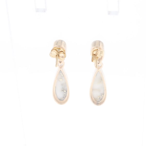 Gold Quartz Earrings Tear Drop Inlaid Design