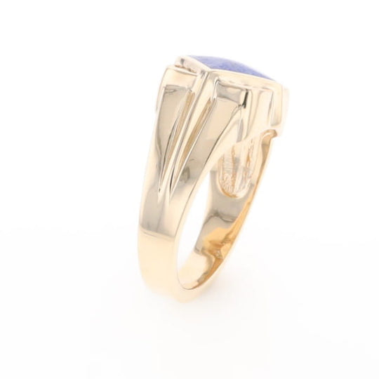 Natural Lapis ring diamond shape inlaid design with .16ctw round diamonds