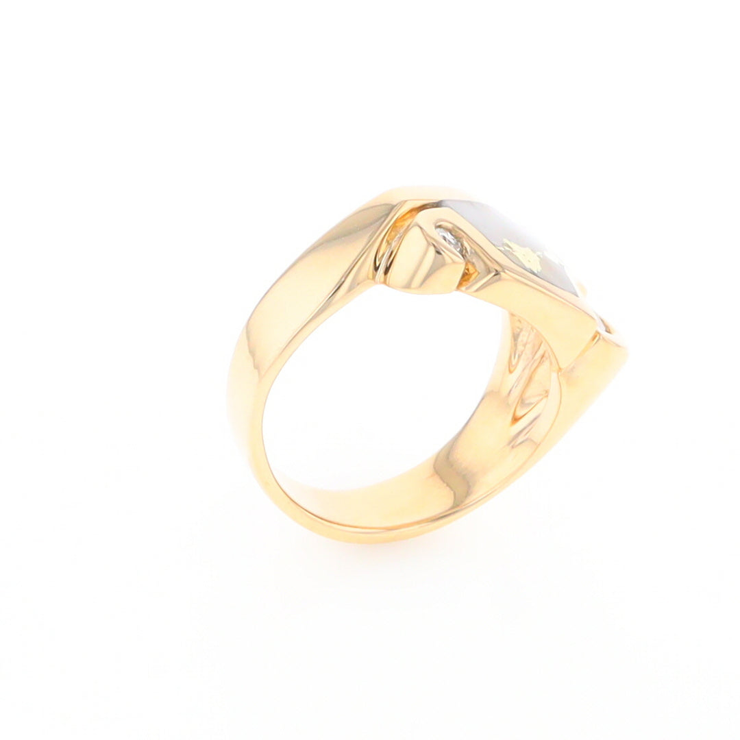 Gold Quartz Ring Geometric Shape Inlaid with 0.30ctw Round Diamonds