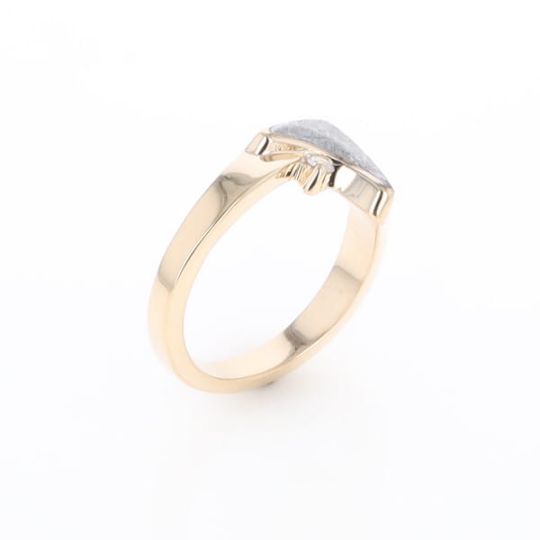 Meteorite Ring Boat Sail Inlaid Design with .04ctw Round Diamond