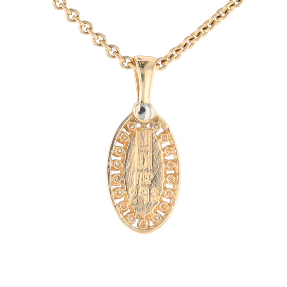 Gold Quartz Pendant Oval Inlaid with .22ctw Round Diamonds Halo