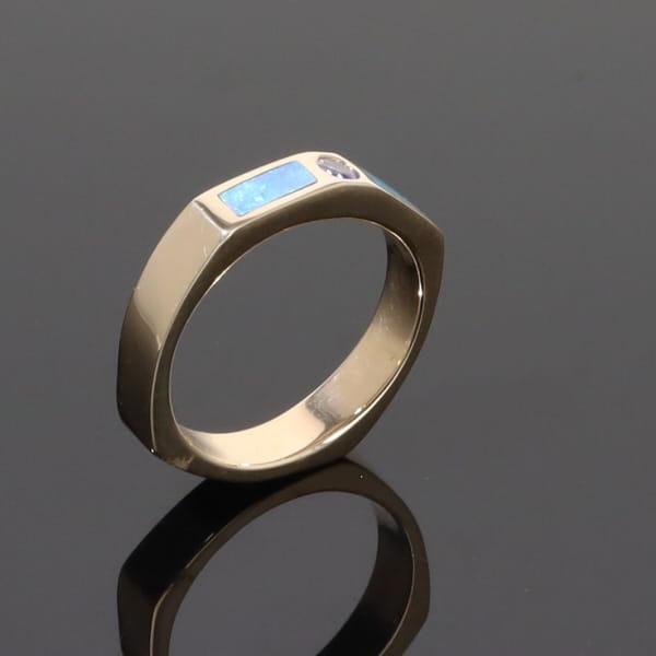 Opal Rings 2 Section Inlaid Design with Round Tanzanite