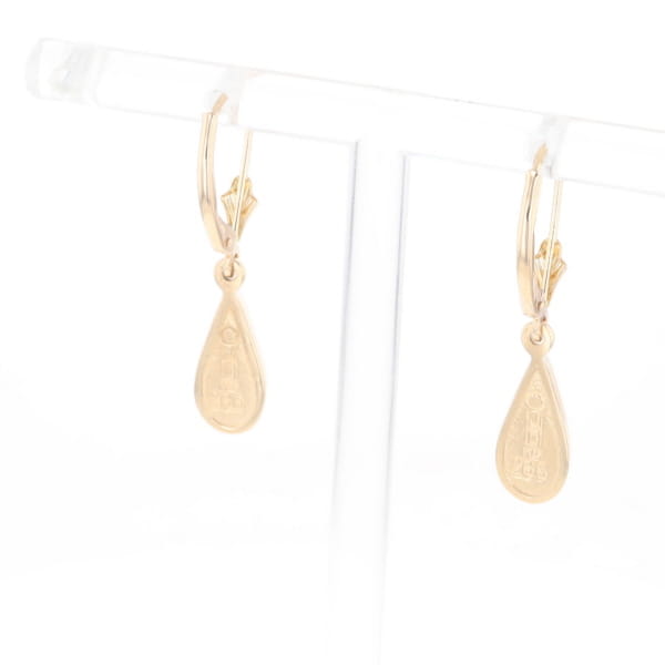 Gold Quartz Earrings Tear Drop Inlaid Lever Backs - G2