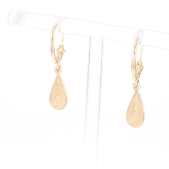 Gold Quartz Earrings Tear Drop Inlaid Lever Backs - G2