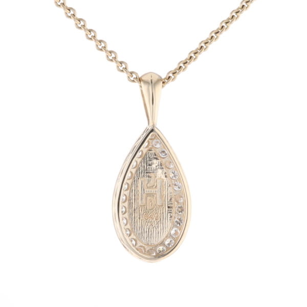 Gold Quartz Pendant Tear Drop Inlaid .42ctw Diamond Halo Design