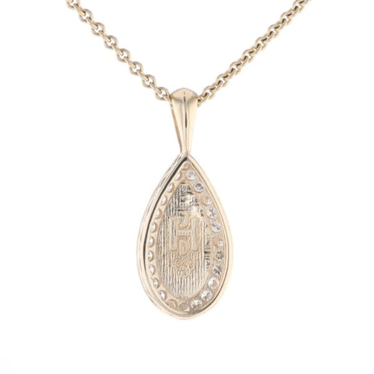 Gold Quartz Pendant Tear Drop Inlaid .42ctw Diamond Halo Design