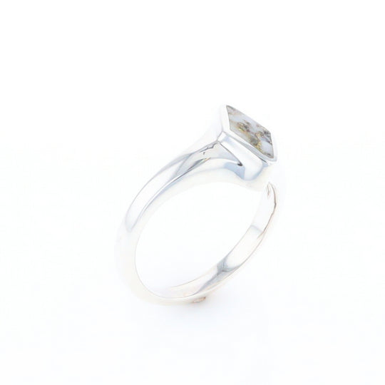 Sterling Silver Gold Quartz Inlaid Diamond Shaped Ring - G3