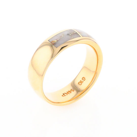 Gold Quartz Ring 3 Section Rectangle Inlaid Design Band