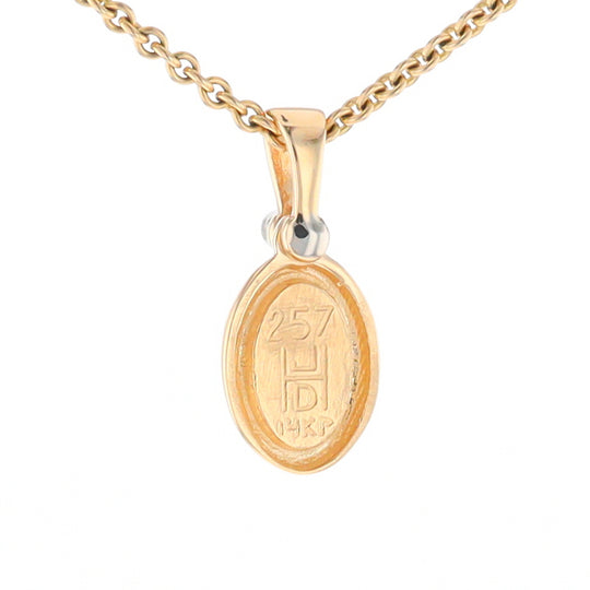 Gold Quartz Oval Inlaid Pendant with .02ct Diamond